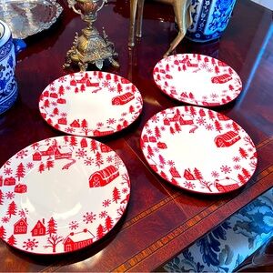 Christmas ~ Holiday Red & White Cottage/Farm plate set (4)